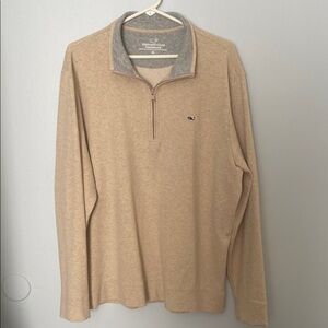 Vineyard Vines Men's Tan Quarter-Zip Sweater Lightweight